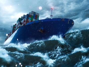 container ship on rough seas