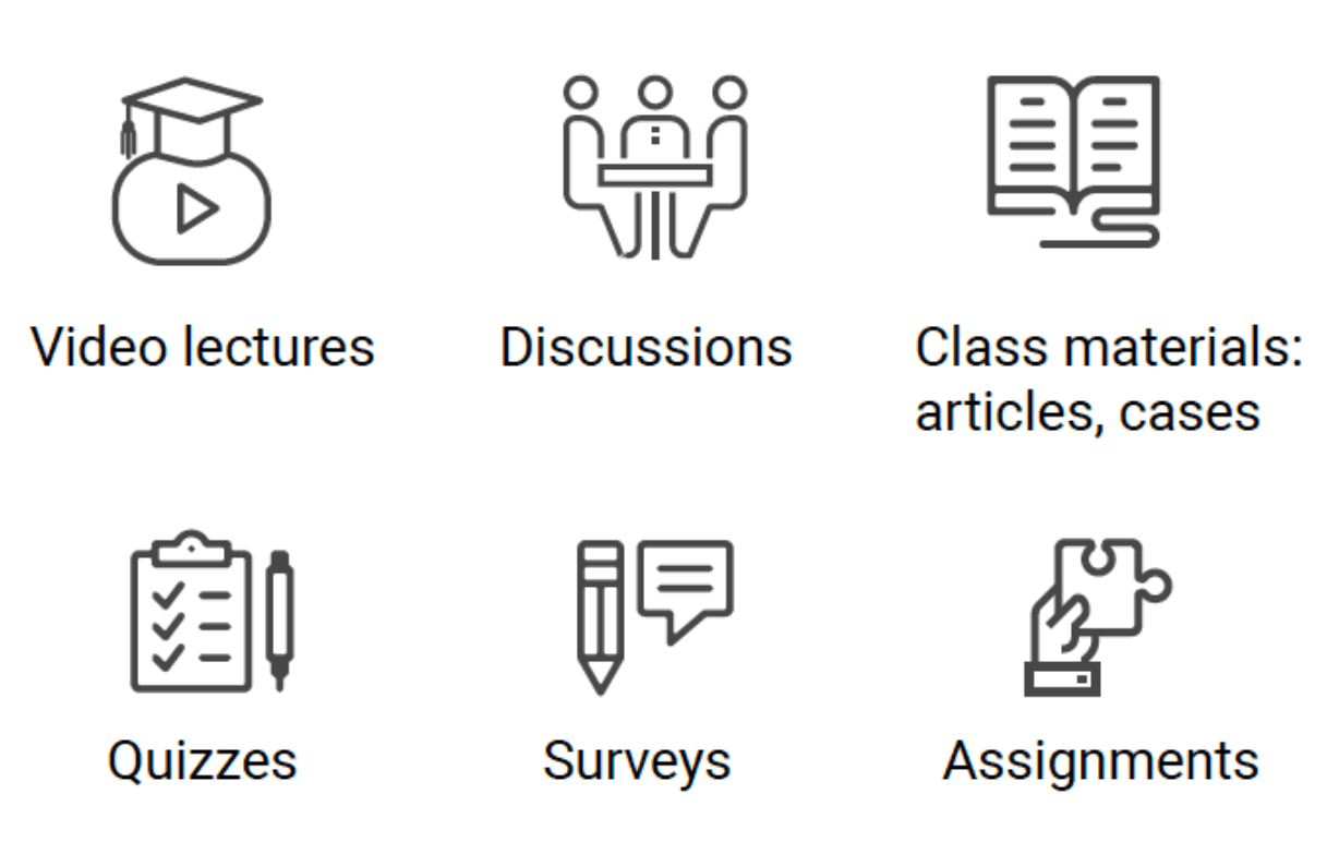 icons showing the learning experience of Emeritus programs